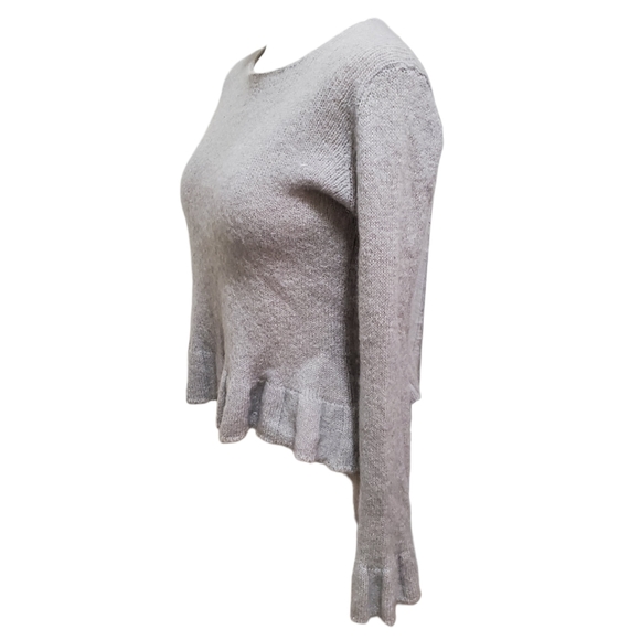 Tweeds Vintage 90s Ruffle Hem Mohair Blend Sweater Light Gray S - Picture 3 of 6